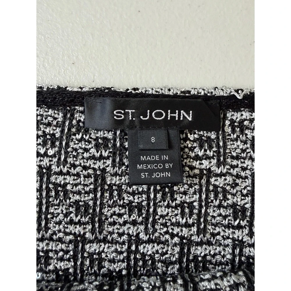 St‎ John Metallic Sequins Knit Tweed A-Line Mini Skirt Black Silver 8 M